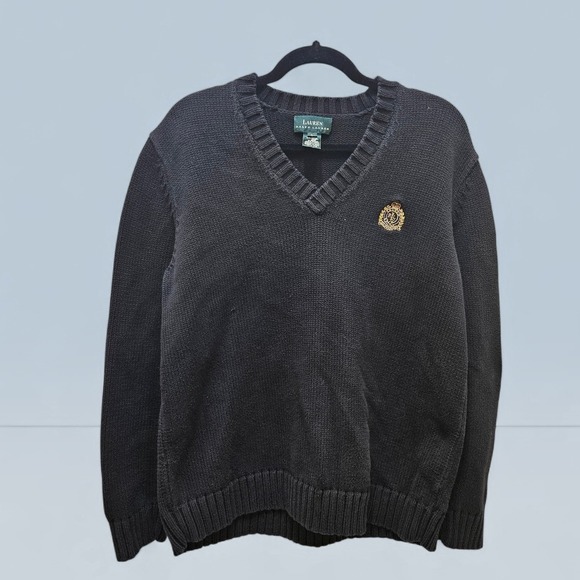 Lauren Ralph Lauren Other - Lauren Ralph Lauren Men's V-Neck Sweater Black Heavy‎ Cotton Crest Logo Size L